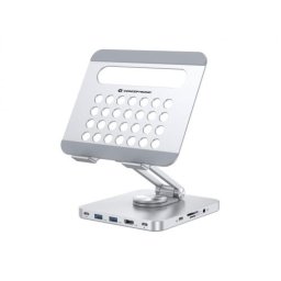 Stand tableta cu docking station Conceptronic DONN26G, USB 3.2 Gen 1, 360°, 160 x 178 x 45 mm, Gri