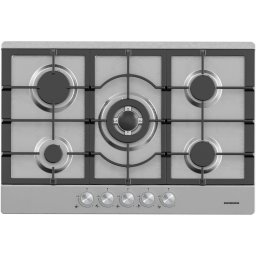 Plita incorporabila Heinner HBH-M705IWFIX, Gaz, 5 arzatoare, Gratar fonta, Wok, Aprindere electrica, Dispozitiv de siguranta,75 cm, Inox