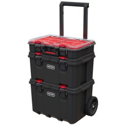 Organizator scule tip troller Keter STACK'N'ROLL 250927, plastic, 100 l capacitate, 50 kg incarcare maxima, Negru-Rosu