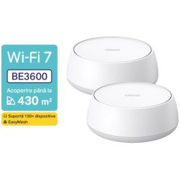 Router Wireless TP-Link Deco BE25, BE3600, Wi-Fi 7, Dual Band, 2.5 GHz - 688 MB/s, 5 GHz - 2882 MB/s, 2 bucati