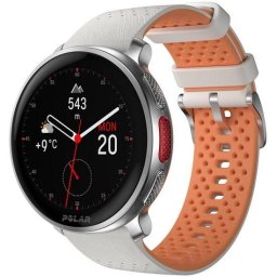 Ceas inteligent Polar Vantage V3, carcasa argintie, 1,39 inch, AMOLED, masura S-L, curea Alb-Portocaliu