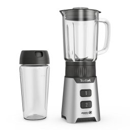Blender Tefal Minimix BL16GE30, 400W, 2 trepte de viteza, recipient din sticla termorezistent 0.7 L, recipient portabil 0.6 L, lame detasabile Powelix, argintiu