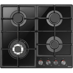 Plita pe gaz Amica PGCD6101APFB, gaz pe sticla, 60 cm, comenzi frontale, gratare de fonta, arzator WOK, flame control, 9 trepte de putere, Negru