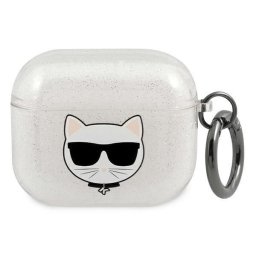 Husă Karl Lagerfeld Glitter Choupette pentru AirPods 3 – Argintiu