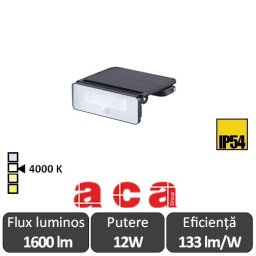 Aca Lighting - Proiector LED de Exterior Smart solar cu senzor 12W IP54 4000K Negruau Negru