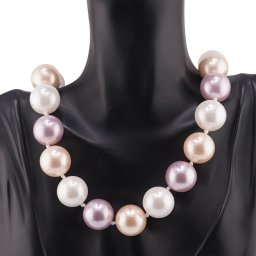 Colier Perle de Mallorca albe, crem si roz, 18mm