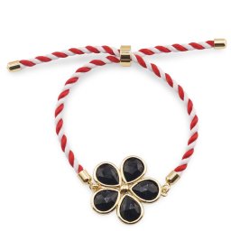 Bratara Martisor cu Obsidian si montura aurie floare