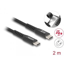 Cablu USB 2.0 Type C cu invelis magnetic PD 3.0/60W 2m Negru, Delock 81120