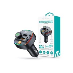 Devia Încărcător auto rapid Bluetooth cu transmițător FM – 30W PD+QC – 2×USB / AUX / MP3 PC