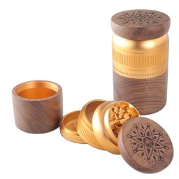 Grinder Black Leaf din lemn si aluminiu satinat auriu 5 Parti Ø63