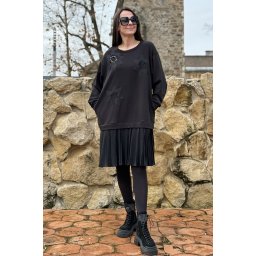 ROCHIE MIDI PLISATA FLOWER NEGRU TALIE UNICA TALIE UNICA Negru