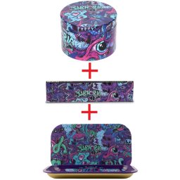 Euphoria Set Psychedelic Skull Grinder 4 Parti Ø63mm + Tava de rulat si Capac magnetic 27 x 16cm + Foite de rulat King Size Slim 110mm