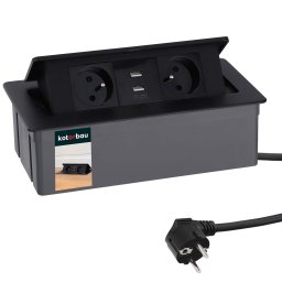 Birou priză încastrată + cablu prelungitor usb negru