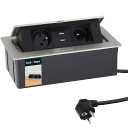 Birou priză încastrată + cablu prelungitor usb argintiu