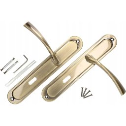Mâner ușă pentru cheie cu placă lungă patina 90 mm - Culoare patina