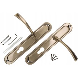 Mâner ușă pentru cilindru cu placă lungă patina 90 mm - Culoare patina