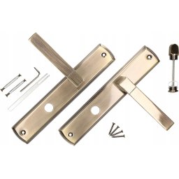 Mâner ușă cu blocare WC placă lungă patina 90 mm - Culoare patina