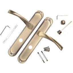 Mâner ușă cu blocare WC placă lungă patina 90 mm - Culoare patina