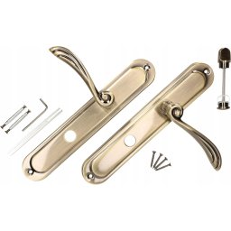 Mâner ușă cu blocare WC placă lungă patina 90 mm - Culoare patina