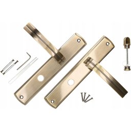 Mâner ușă cu blocare WC placă lungă patina 72 mm - Culoare patina
