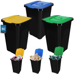 Coș de gunoi cu capac pentru separarea deșeurilor 50 l set de 3 buc.
