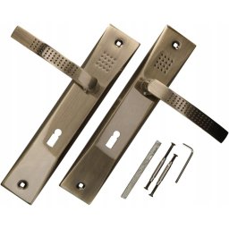 Mâner ușă cu cheie cu braț lung patina 90 mm