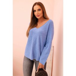 Kesi Włoski Women's sweater with viscose and a V-neck light blue