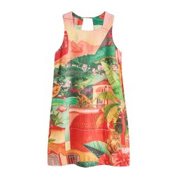 Next Rochie de vară verde iarbă / portocaliu / roz / roșu deschis
