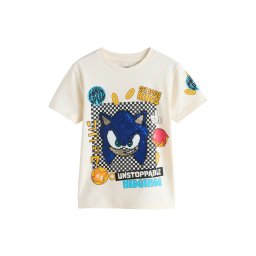 Next Tricou 'Sonic' ecru / albastru / galben închis / negru