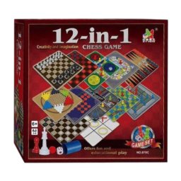Jocuri de societate 12 in 1, set multifunctional, 16 x 16 x 5 cm