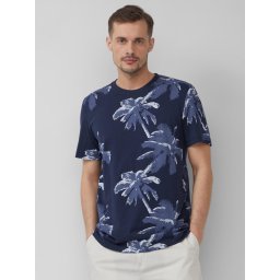 s.Oliver Tricou barbati cu imprimeu tropical, din bumbac, Regular Fit, Bleumarin inchis (SELECTATI MARIMEA: L)