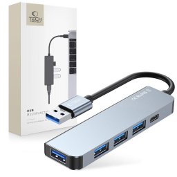 Hub adaptor 5-in-1 V0 pentru laptop și dispozitive compatibile, 1x USB 3.0 + 3x USB 2.0 + 1x USB-C, gri