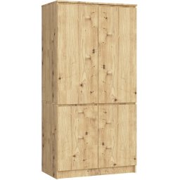Dulap cu 4 usi, rafturi si bara pentru umerase, PAL laminat, 90x51x180 cm, stejar artisan