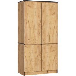 Dulap cu 4 usi, rafturi si bara pentru umerase, PAL laminat, 90x51x180 cm, stejar craft