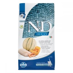 N&D Ocean Kitten cu Cod, Creveti, Dovleac si Pepene Galben, 1.5 kg