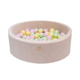 Piscina uscata cu 250 de bile (Pastel Roz si Galben, verde deschis) MeowBaby, Spring, Catifea Ecru