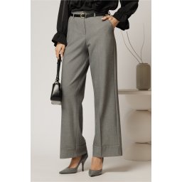 Pantaloni gri din stofa cu croi larg si curea in talie