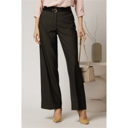 Pantaloni gri antracit din stofa cu croi larg si curea in talie