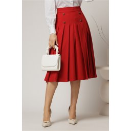 Fusta DY Fashion midi rosie cu pliuri si nasturi decorativi
