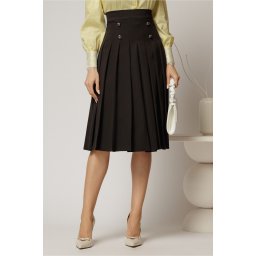Fusta DY Fashion midi neagra cu pliuri si nasturi decorativi