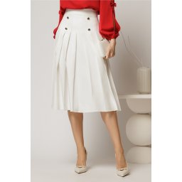 Fusta DY Fashion midi alba cu pliuri si nasturi decorativi