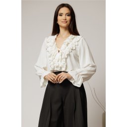 Camasa alba din voal cu volanase la bust si decolteu adanc