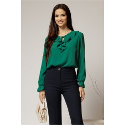 Bluza verde eleganta cu volanase si snur la decolteu