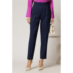 Pantaloni lungi bleumarin croi conic si nasturi pe talie