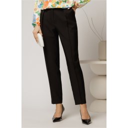Pantaloni DY Fashion negri cu pliu din talie si buzunare