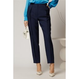 Pantaloni DY Fashion bleumarin cu pliu din talie si buzunare