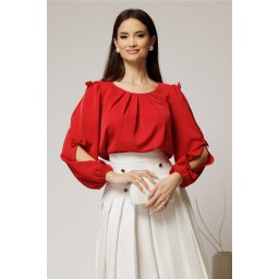 Bluza Dy Fashion rosie din voal plin cu maneci crapate si fundite