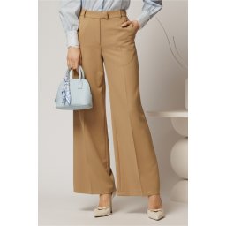 Pantaloni DY Fashion lungi bej din stofa si croi lejer
