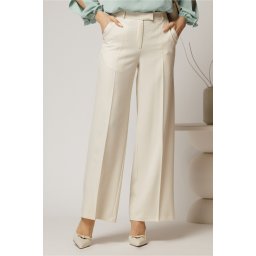 Pantaloni DY Fashion lungi ivoar din stofa si croi lejer