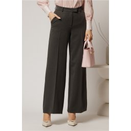 Pantaloni DY Fashion lungi gri inchis din stofa si croi lejer